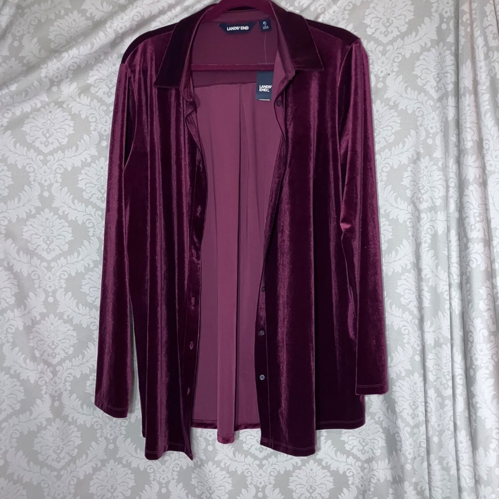 Lands End Velvet button Tunic XL  Rich Burgundy - Picture 12 of 12